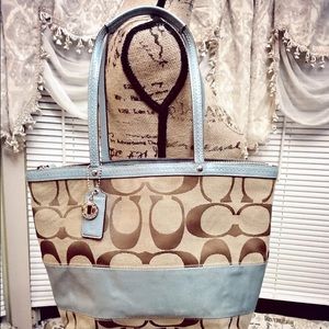 Coach Signature Blue Stripe Medium Shoulder Bag